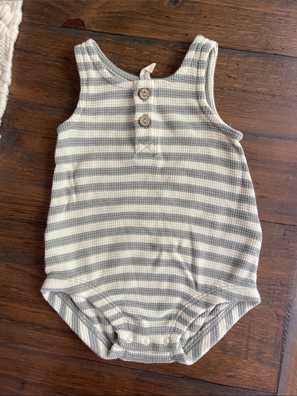 Quincy Mae Cream & Blue Striped Knit Baby Romper